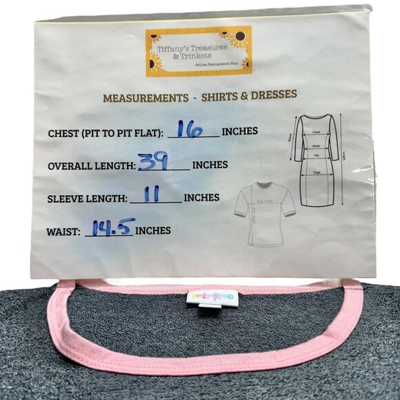 LuLaRoe Retired Julia Dress XS Heathered Gray w Pink Trim Neck SS Form Fit NWT - Picture 7 of 8